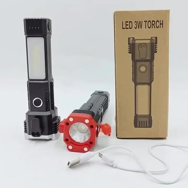 High-power Led Torch Light Rechargeable Flashlight And Multifunctional Hammer+Powerbank