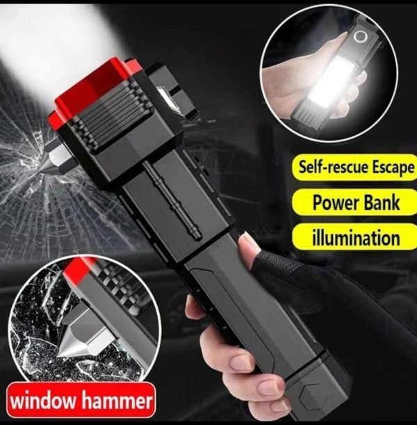 High-power Led Torch Light Rechargeable Flashlight And Multifunctional Hammer+Powerbank